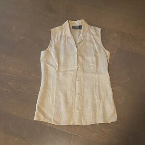 Rebecca Malone Cream Button Down Shirt Fitted Mandarin Collar